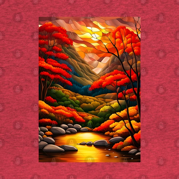 Stained Glass Autumn Mountain Scenery by Chance Two Designs